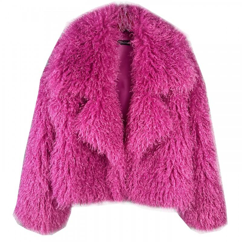 Womens Faux Fur Coat Loose Blazer Collar Tie-dye Plush Winter Warm Outerwear