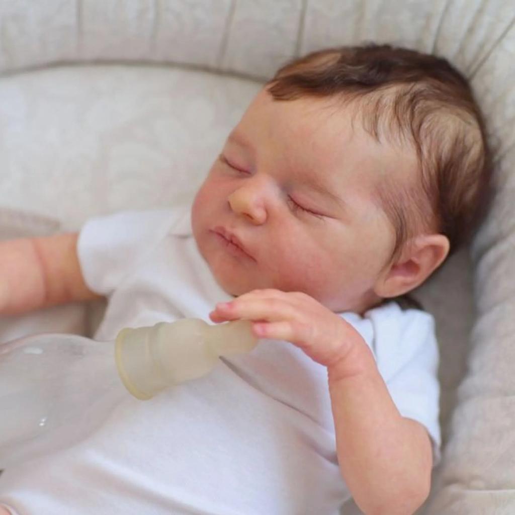 BZDOLL 20 Zoll 50 cm Weichvinyl Schläfriges Reborn Baby Mädchen Künstlerpuppe 3D-bemalte Haut mit sichtbaren Adern Schlafendes Neugeborenes Bebe Lebensecht Kinder Weihnachtsgeschenk
