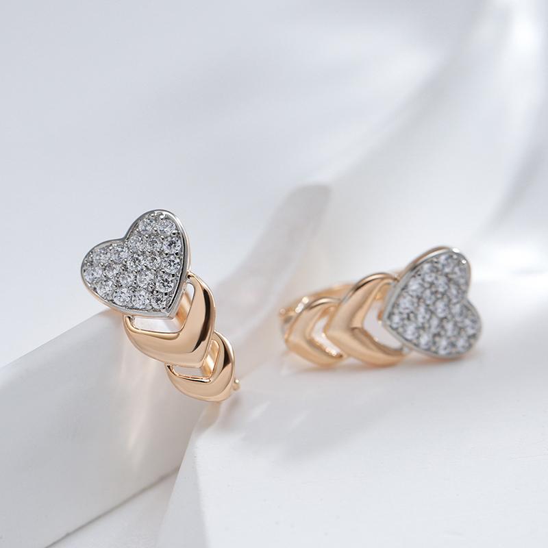 New Arrivals Micro-Wax Inlay Natural Zircon Drop Earrings  Rose Gold Color Fashion Women Wedding Jewelry Heart Earrings