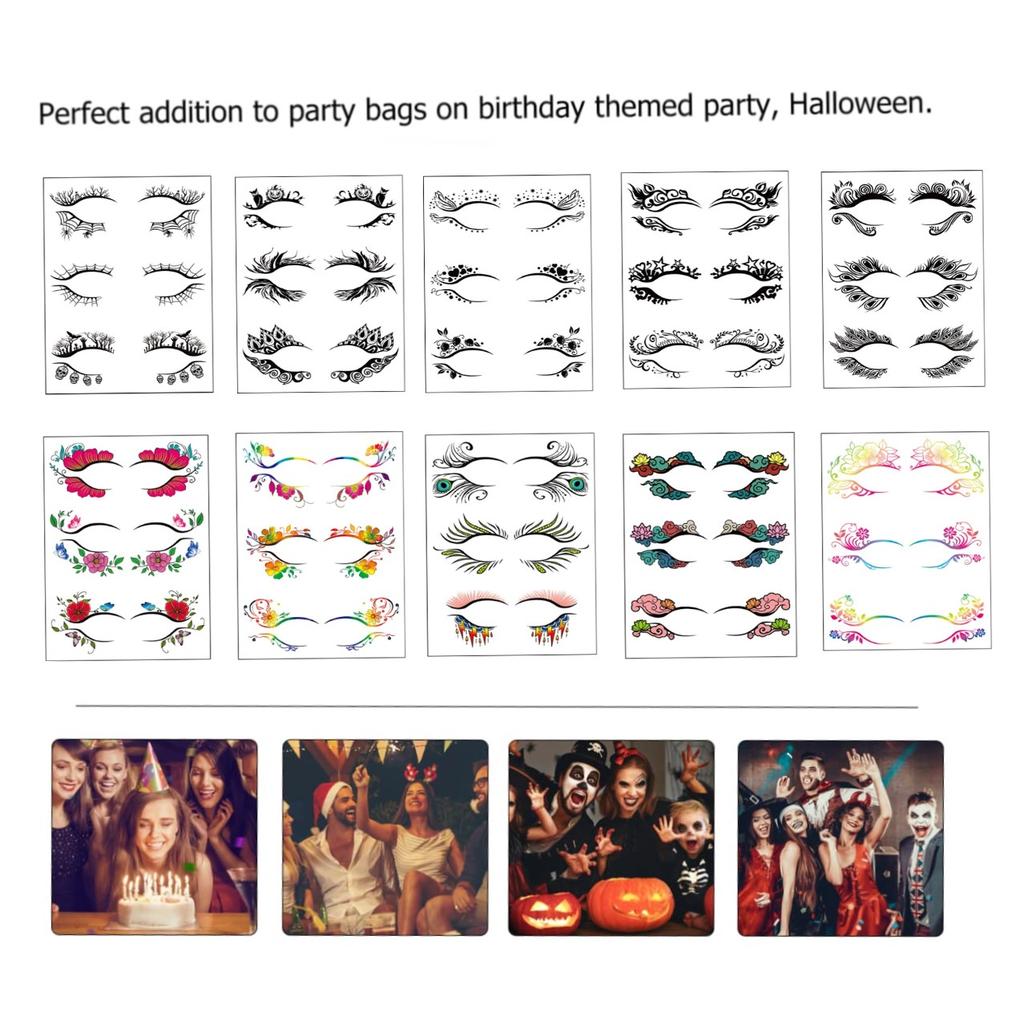 30 Pairs Temporary Eye Tattoo Vivid Eyeliner Makeup Stickers Tools Christmas Birthday Valentine'S Day Wedding (10 Sheets)
