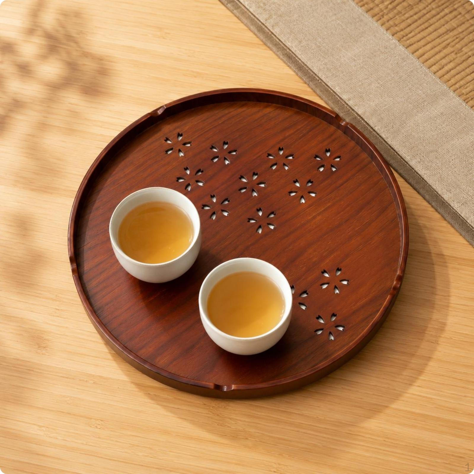Tea Serving Tray Cut Round Wooden Polished Finish for Tabletop Display Plate 27CM
