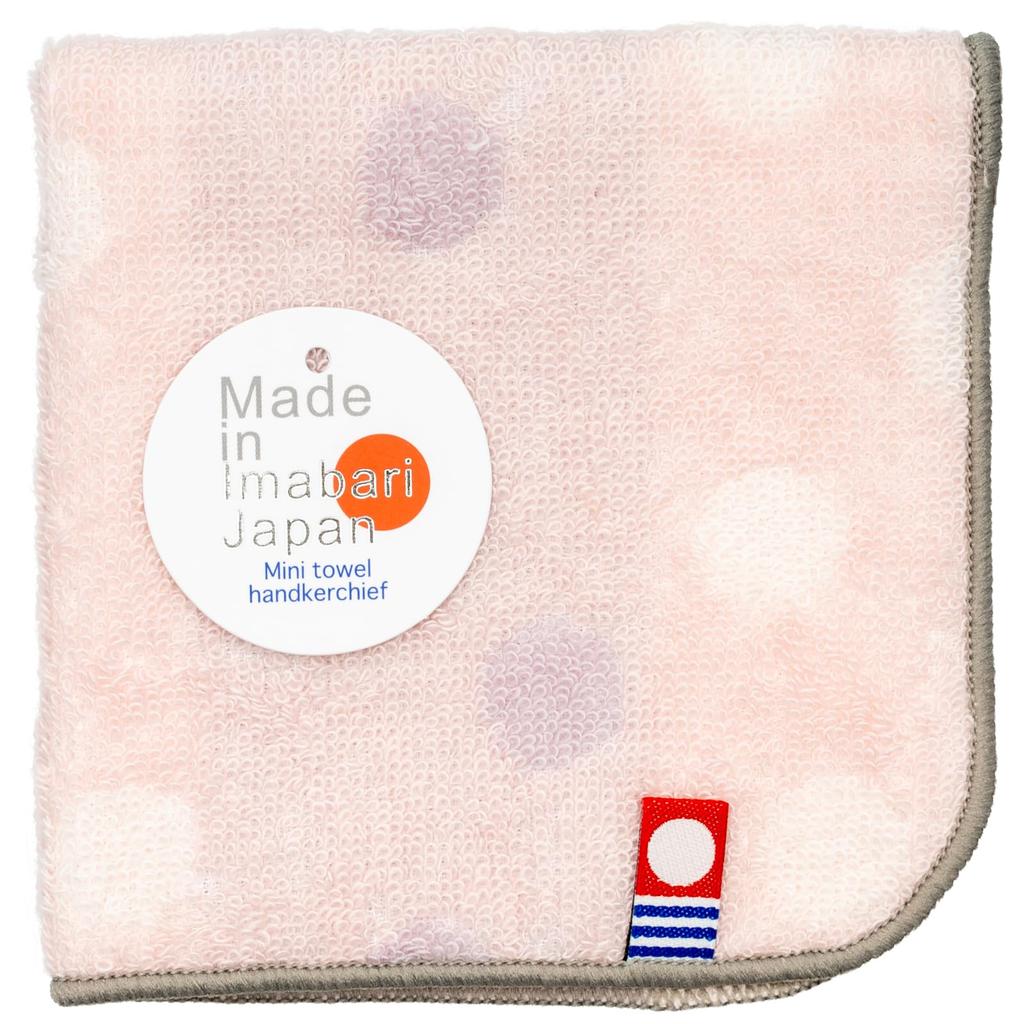 Nishio Imabari Towel Certified Hand Towel, Made in Japan, 100% Cotton, 20cm, Double-Sided Pile, Absorbent, Polka Dot Pattern, Pink, Gift, Present