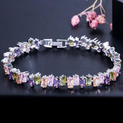 WWJ 9 Colors Options Golden Color Baguette Cubic Zirconia Tennis Bracelet