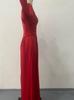 2024 Spring European & American Lace-Up Waist Puff Sleeve Long Dress