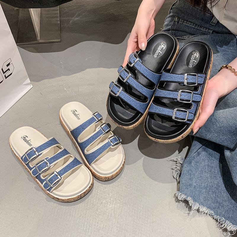 Internet Celebrity Cool Slippers Women Wear 2025 New Summer Thick Bottom Retro Boken Japanese Cool Slippers Beach Cool Slippers