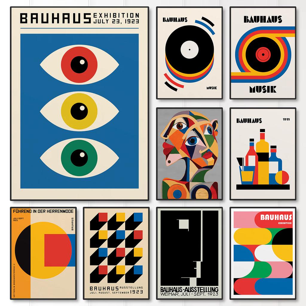 Minimalist Bauhaus Eyes Canvas Print Mid Century Bauhaus Music Vinyl Geometric Wall Art Poster for Modern Living Room Home Decor