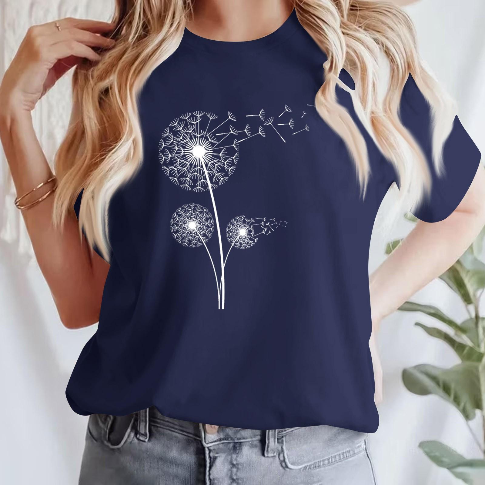 

Женская повседневная футболка с принтом, пуловер с круглым вырезом, топ с короткими рукавами XXL тёмно-синий