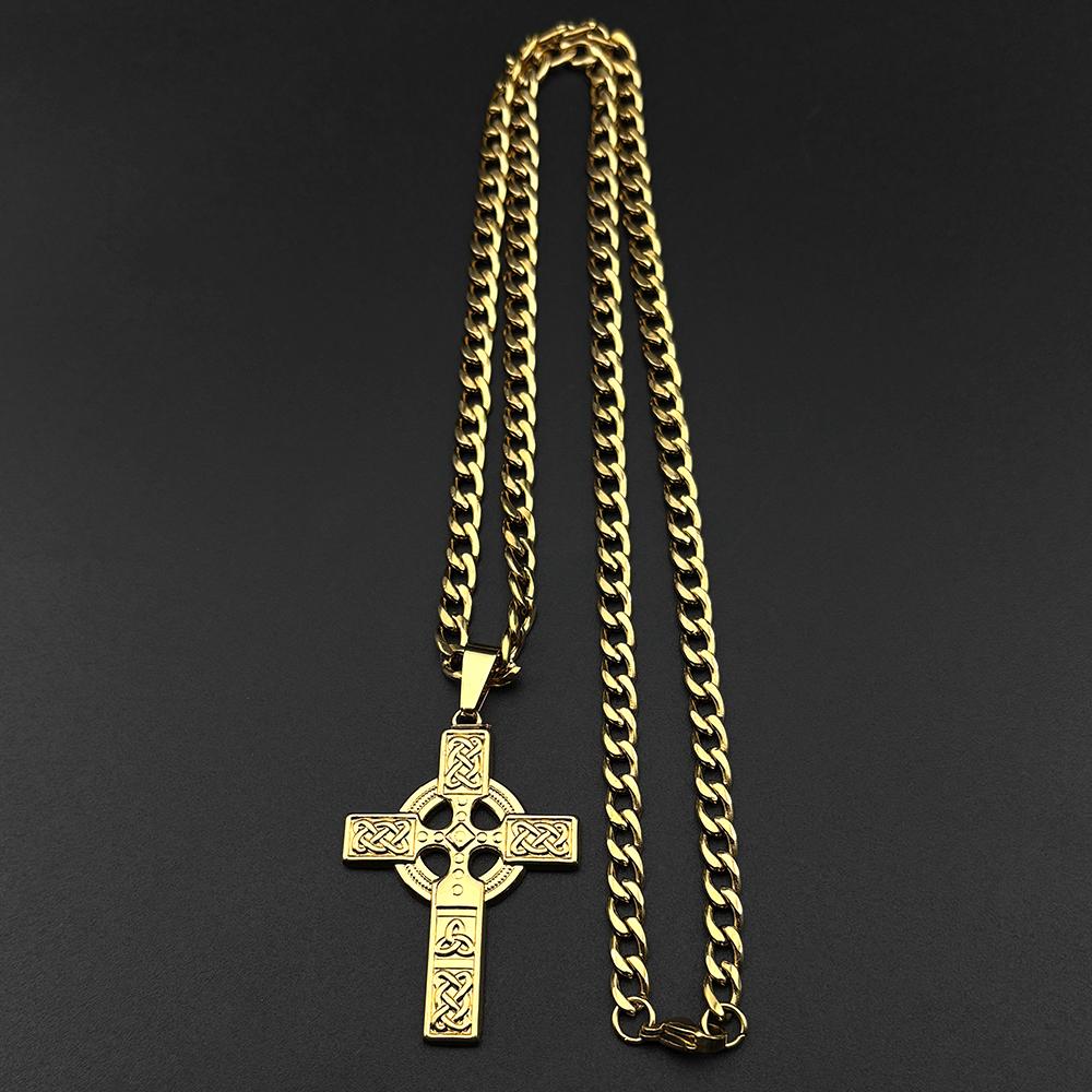 Vintage Stainless Steel Christian Cross Pendant Necklace for Women Men Fashion Nordic Celtic Knot Amulet Hip Hop Chain Jewelry