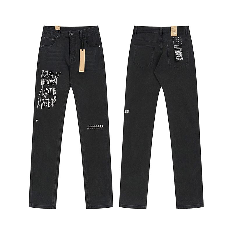 

Men s Black Royalty Heroism Print Straight Leg Jeans, Streetwear Denim Pants 30
