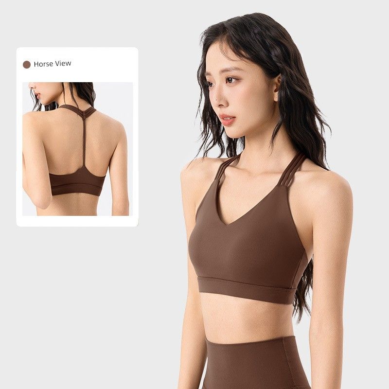 Lu Same Sports Intimates Women's Fixed Cup Sexy Sling Vest Outwear Nude Feel Plaid Workout Yoga Bra