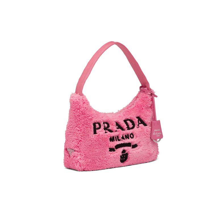 Prada Re-Edition 2000 Embroidered Logo And Enamel Triangle Logo Soft Terry Fabric Hobo Bag Women bags Pink 1NE515_2DXO_F046J