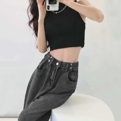 Jeans Coreanos de Pierna Ancha de Cintura Alta Ajustables para Mujer - Corte Delgado, Talla Grande, Estilo Caído