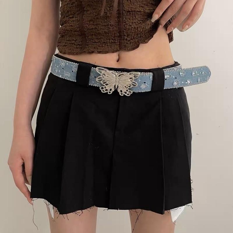 

Модный джинсовый пояс с пряжкой-бабочкой для женщин, стильный аксессуар в стиле инс