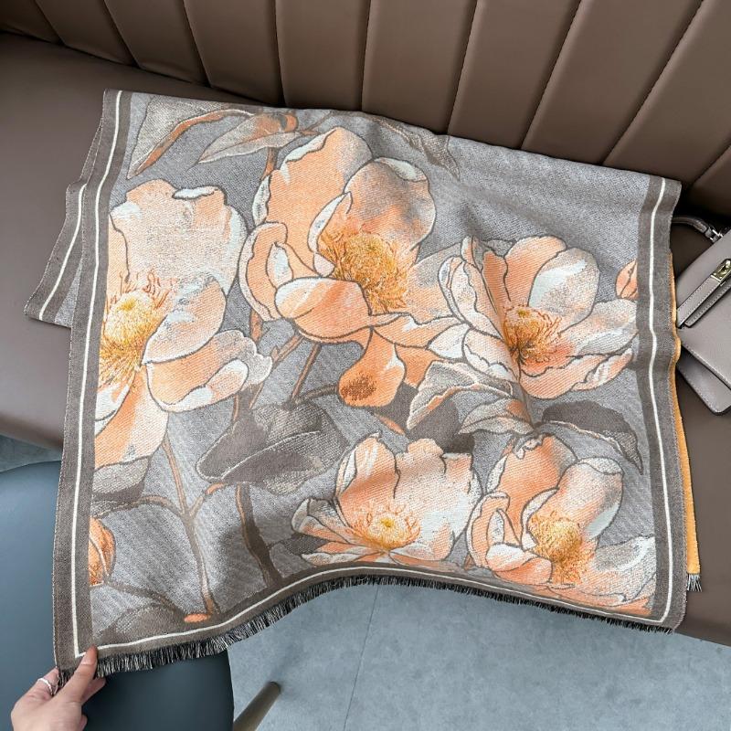 Winter new oil painting fashion peony flower imitation cashmere scarf women's elegant warm thickened shawl