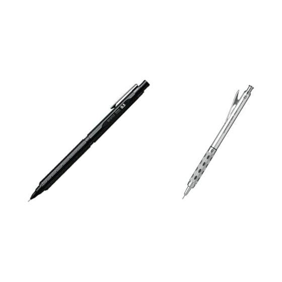 Pentel OrenzNero 0.5mm Mechanical Pencil PP3005-A + Pentel GraphGear 1000 0.5mm Silver Mechanical Pencil - Unbreakable Lead Mechanical Pencil,