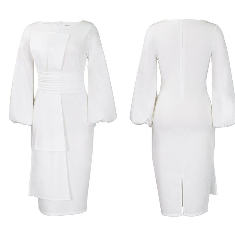 Sheath Business Women's Clothing Ol Temperament Size Dress Plus Solid Color