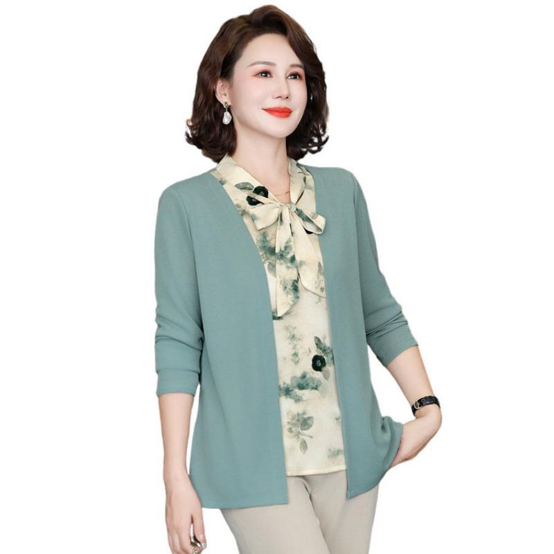 Autumn and Winter New Middle-aged and Old Fashion Women's Clothing Mother Clothing Fake Two-piece Shirt-shirt Basic Commuter Model