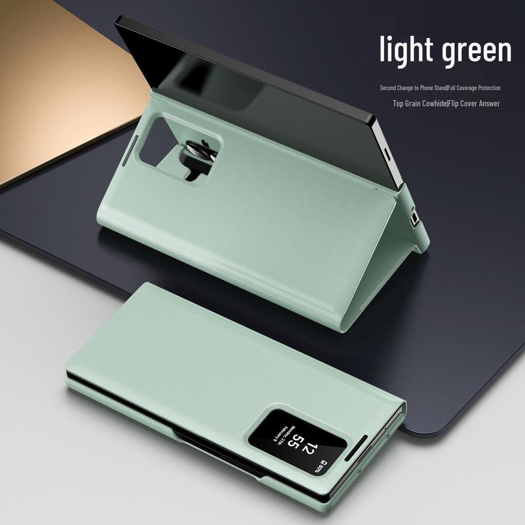 Housse à rabat en cuir Samsung Z Fold 8 avec emplacement pour carte et fenêtre