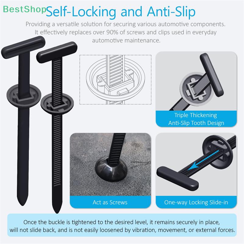 100Pcs Automotive General Nylon Cable Tie Buckle Repair Clip Plastic Fastener