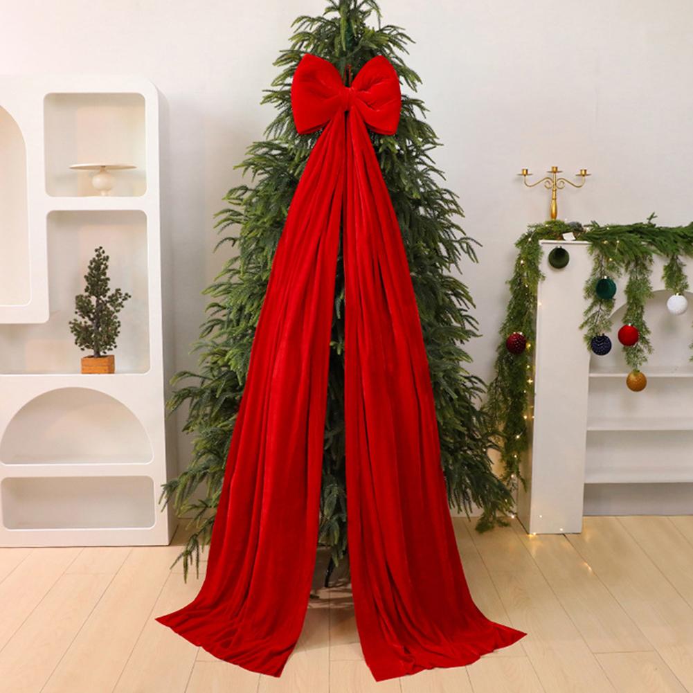Arge Red Velvets Xmas Bows Holiday Decor Xmas Tree Toppers Ribbons Solid-Color Elegant Festive Charm For Christmas Atmosphere