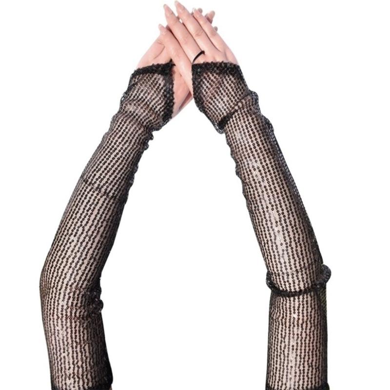 

Sparkling Stage Gloves For Costume Celebrations Halloween Cosplay Fingerless Design Practical Lightweight Party Wear чорний