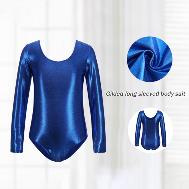 Kinder Mädchen Gymnastik Body Langarm Bunt Glänzend Ballett Tanz Einteiler