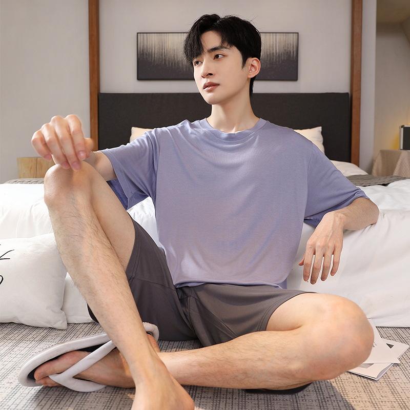 Men's Summer Ice Silk Short Sleeve Pajama Set - Breathable & Cool Casual Home Wear