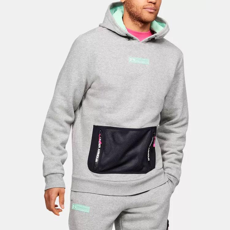 Under Armour Retro Color Block Pocket Fleece Hoodie Men Hoodies Gray 1359141-014