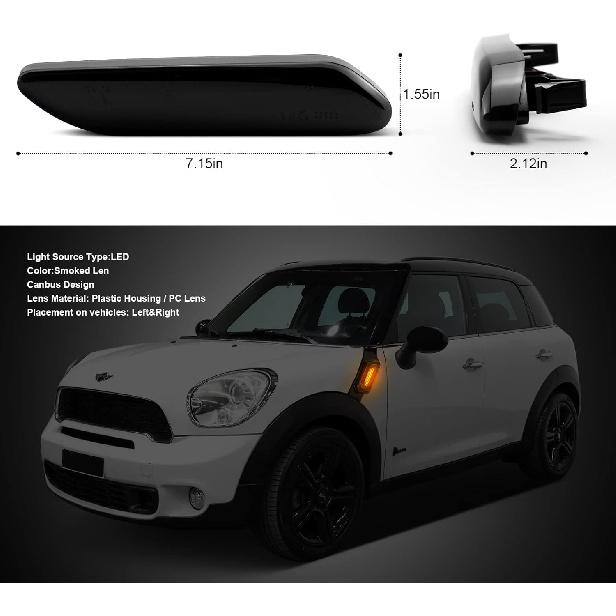 Sequential LED Side Marker Turn Signal Lights Compatible With BMW mini Cooper 2011-2016 R60 Countryman R61 Paceman, Smoked Lens Front Fender
