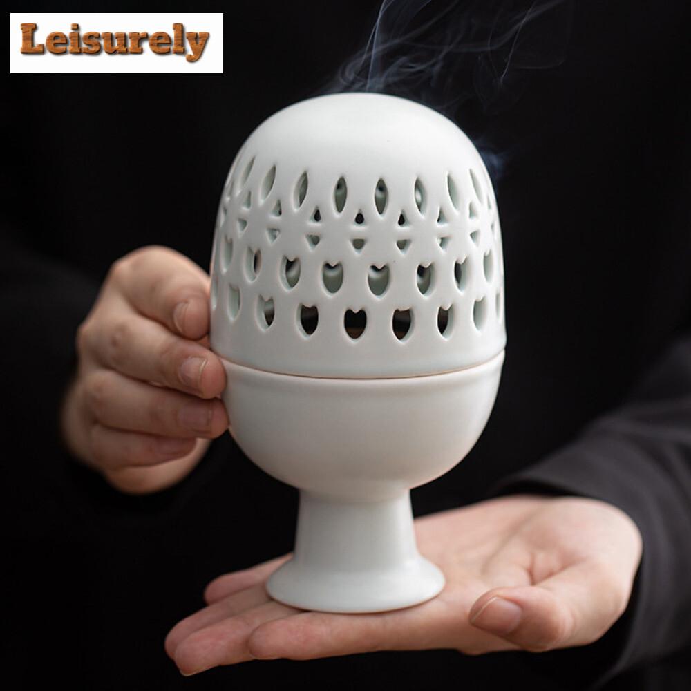 Arzător de tămâie Zen Bean Style Ceramică Scobită Picior Înalt Interior Cale Aromă Cuptor Fum Cădelniță Suport Decor Sală de Ceai Chinezesc