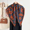 Autumn And Winter White Flower Print Fresh And Elegant 90 Square Scarf Herringbone Shawl Soft Skin-Friendly Warm Scarf