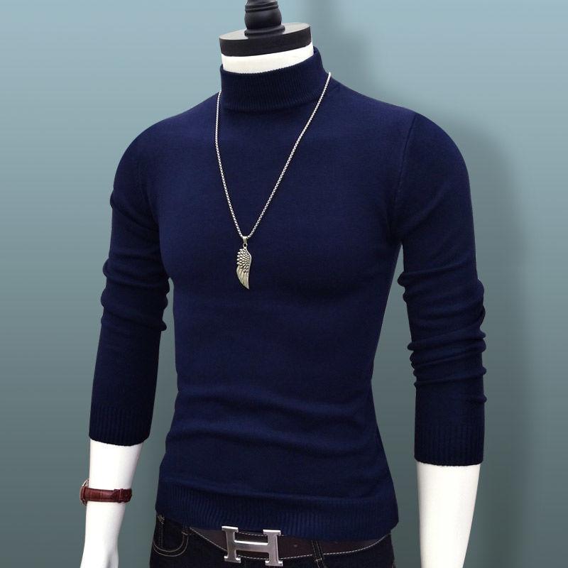Sweater Men's Half-high Collar Autumn and Winter Models Trend Solid Color Autumn Knit Sweater Middle Collar Bottoming Shirt