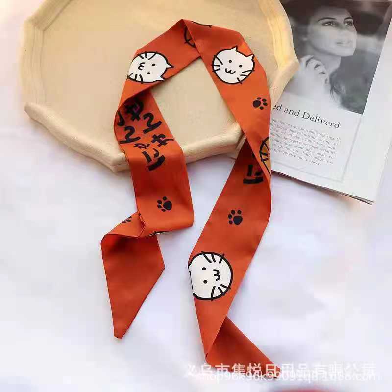 Small White And Tender Green Silk Scarf For Women, Thin Streamer, Headband, Hair Tie, Bag Decoration Long