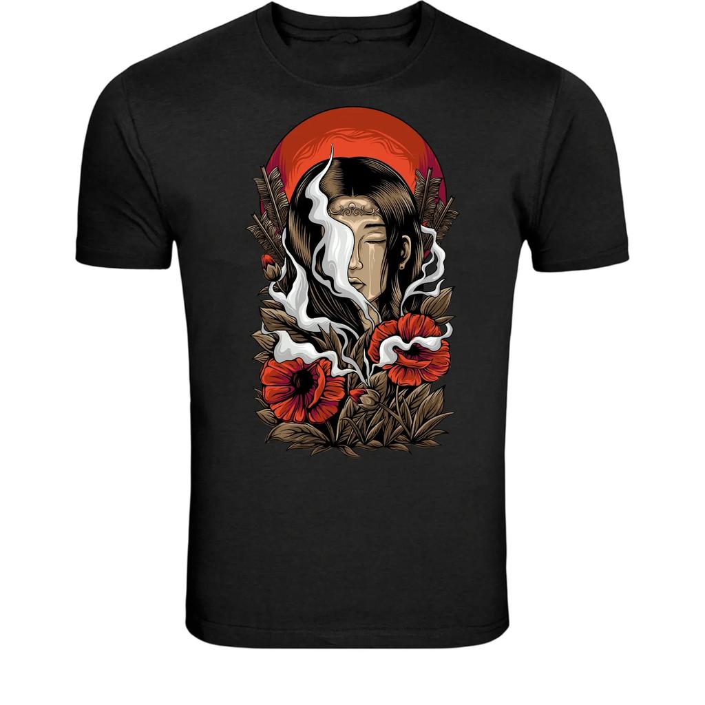 Mystic Woman Floral T-Shirt - Spiritual Goddess Art Graphic Tee