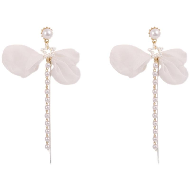 Women 'S Summer Lace Bow Pearl Tassel Earrings Fashion Simple Women Jewelry Exquisite Trend Fashion Stud Earrings
