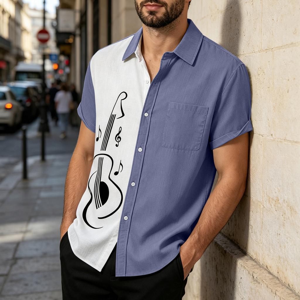 Men's Loose Fit Casual Short Sleeve Button Down Shirt - Relaxed Cotton Shirt for Daily Wear