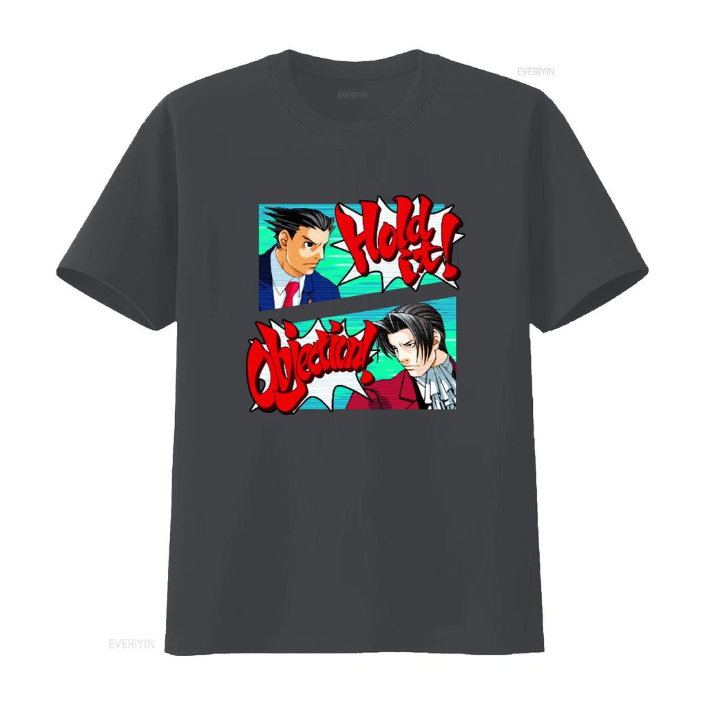 Ace Attorney Phoenix Wright Objection Hold It Koszulka do druku vintage Sprana Miękka Rozciągliwa Oddychająca Wszechstronna
