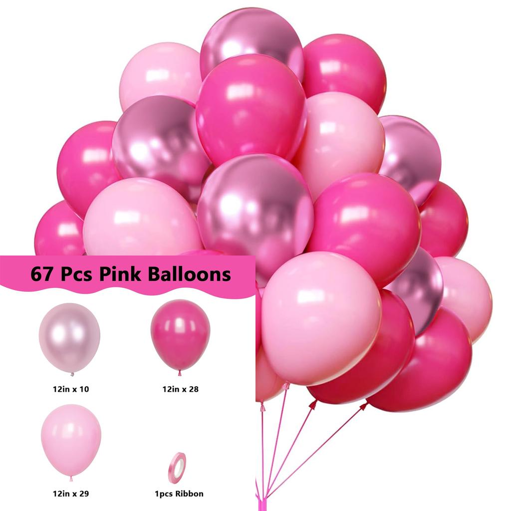 12inch-67pcs black red, pink and gold latex balloon set suitable for weddings, birthdays, popular parties, bridal showers