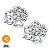 White Copper Silver-Plated Retro Zodiac Stud Earrings with Zircon Stones