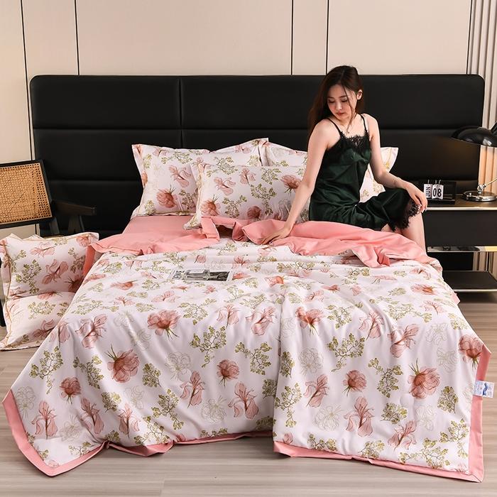 Washed tencel printed summer quilt four-piece cool silk single-piece summer cool quilt air conditioner for summer use