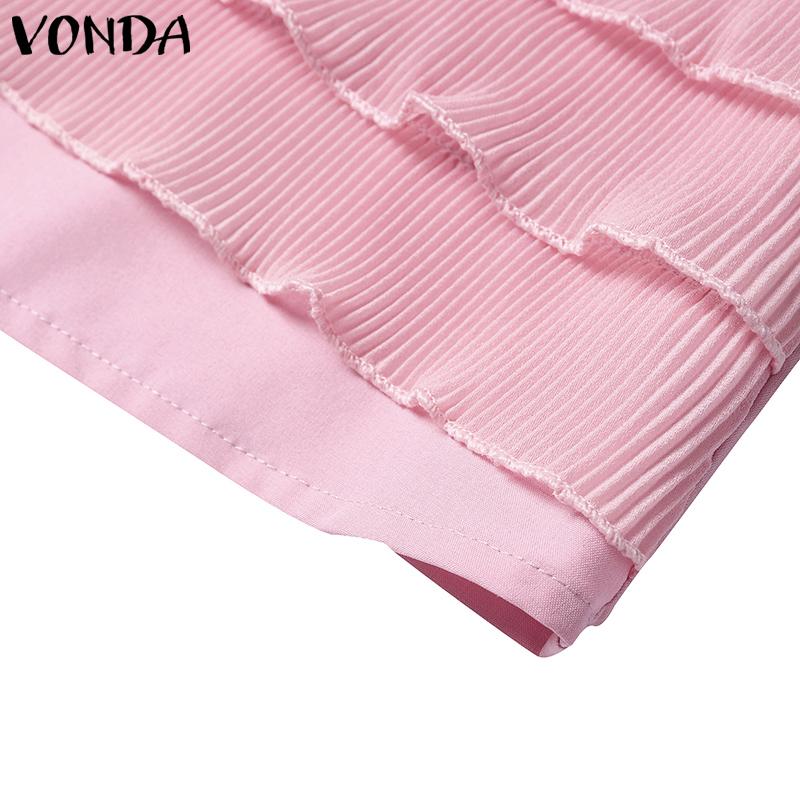 VONDA Summer Women Round Neck Ruffled Layer Short Sleeve Dresses