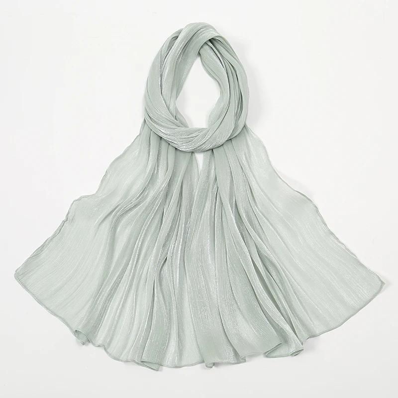 Newest Silk Crinkle Hijab Scarf Women Shimmer Shawls Plain Muslim Women Hijabs Breathab Islam Women Turban Pleated Scarf Ramadan