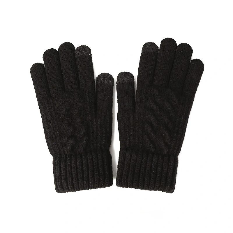 WTEMPO 1Pair Men's Winter Knitted Cold-proof Windproof Full Finger Gloves Touch Screen Fleece Warm Outdoor Cycling Gloves