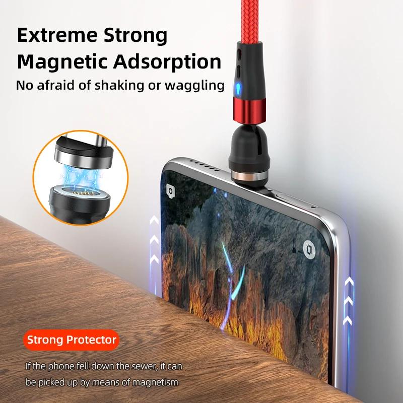 540 Rotate Magnetic Cable 5A Fast Charging Type C Cable For iPhone Xiaomi Realme Micro USB Magnet Charger Phone Data Cord