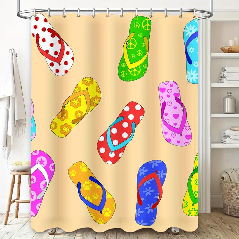 Colorful Flip Flop Print Shower Curtain Waterproof Fabric for Bathroom Decor Perfect Gift Idea (128 Characters)