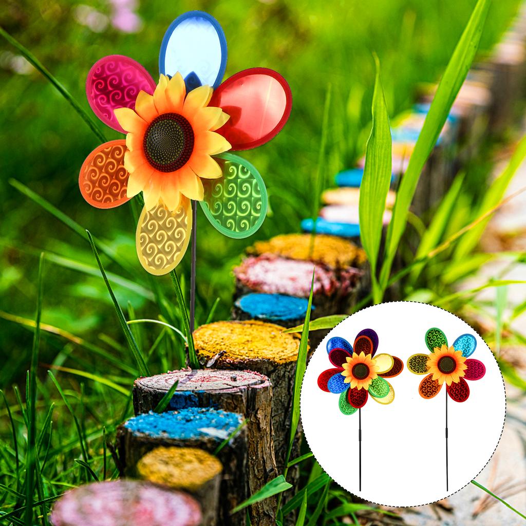 Buy 2pcs Cartoon Flower Windmill Garden Ornament Colorful Outdoor