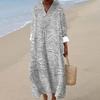 Women's Casual Fashion V-Neck Long Sleeve Textured Print Maxi Dress
