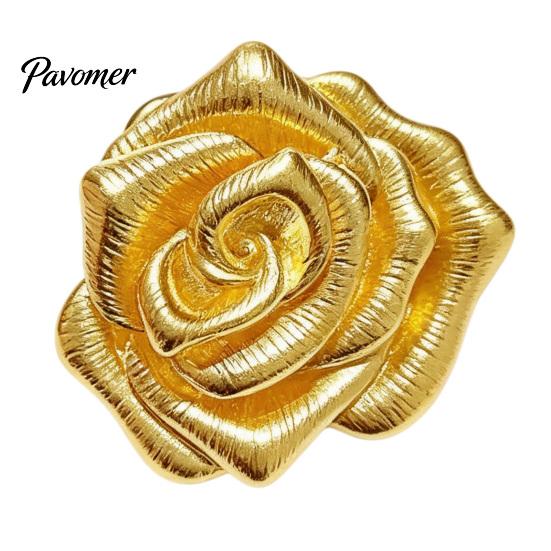 Rose Brooch Pin Vintage Golden Plated Brooch, Metal Flower Lapel for Relief Floral Badge Women, Suits Dresses Shirts Scarves Dainty