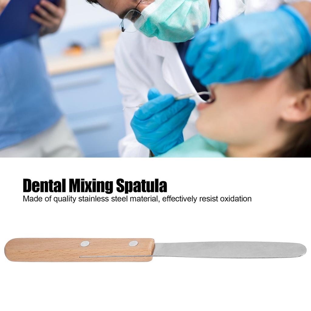 Stainless Steel Dental Plaster Spatula Wooden Handle Dental Mixing Stirring Spatula Accessory
