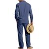 2026 European Men's Casual Loose Linen Lapel Shirt & Long Pants Set - Breathable Cotton Blend